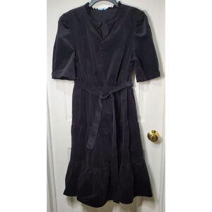 Draper James RSVP Women’s Black Velvet Dress Size Large L Tie Waist 97% Cotton